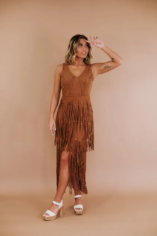 Falling For Fringe Suede Dress