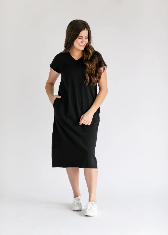 Finley V-Neck T-Shirt Midi Dress - FINAL SALE