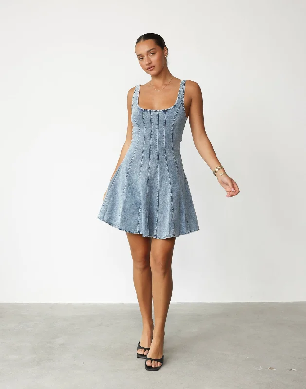 Kella Denim Mini Dress (Light Denim)