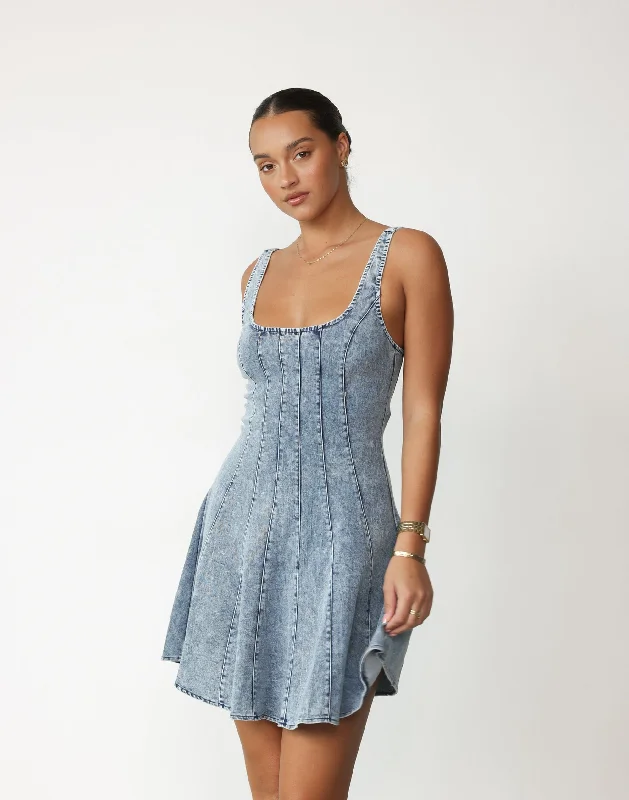 Kella Denim Mini Dress (Light Denim)