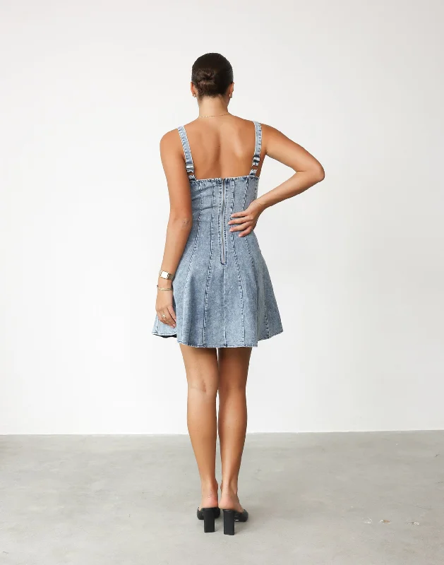 Kella Denim Mini Dress (Light Denim)