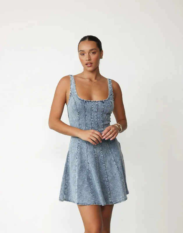 Kella Denim Mini Dress (Light Denim)