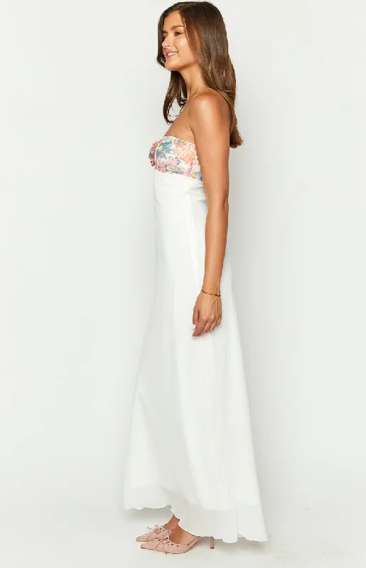 Lyric White Rose Sequin Strapless Maxi Dress