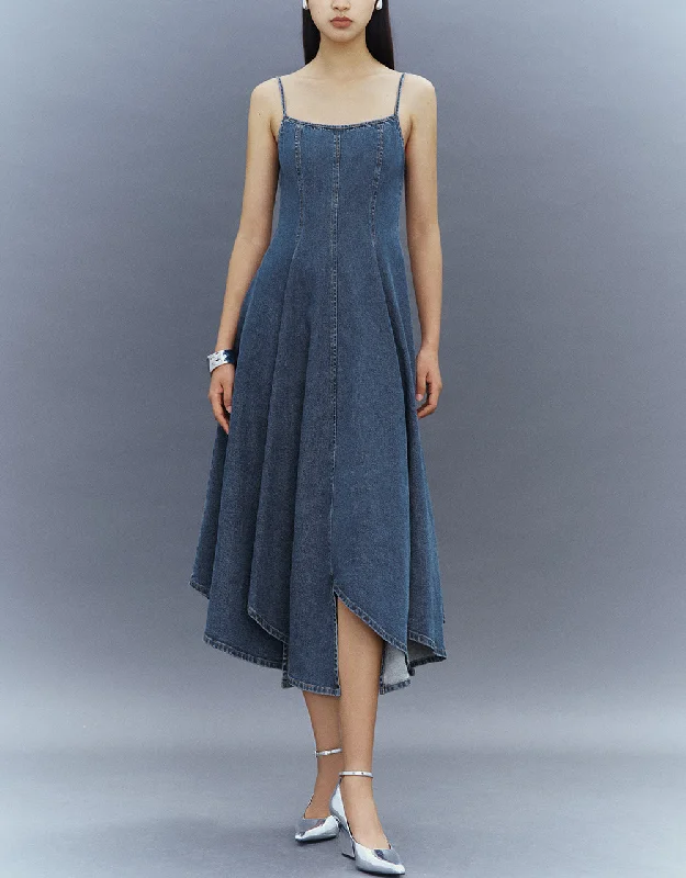 Off-Shoulder Denim Cami A-Line Dress