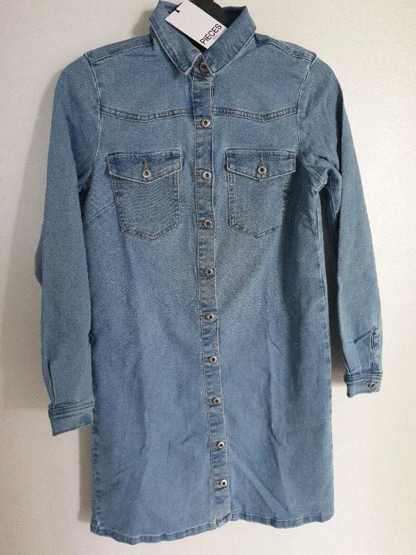 Pieces Button Front Mini Shirt Dress Blue Size S****Ref V535