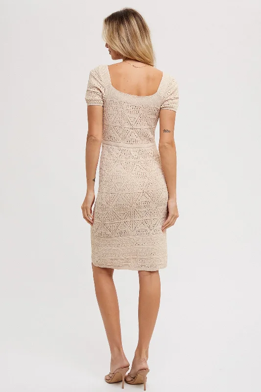 Santa Barbara Square Neck Crochet Dress in Taupe