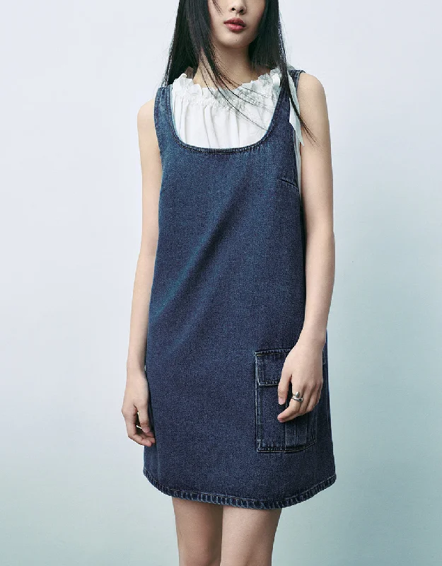 Sleeveless U Neck Denim Dress