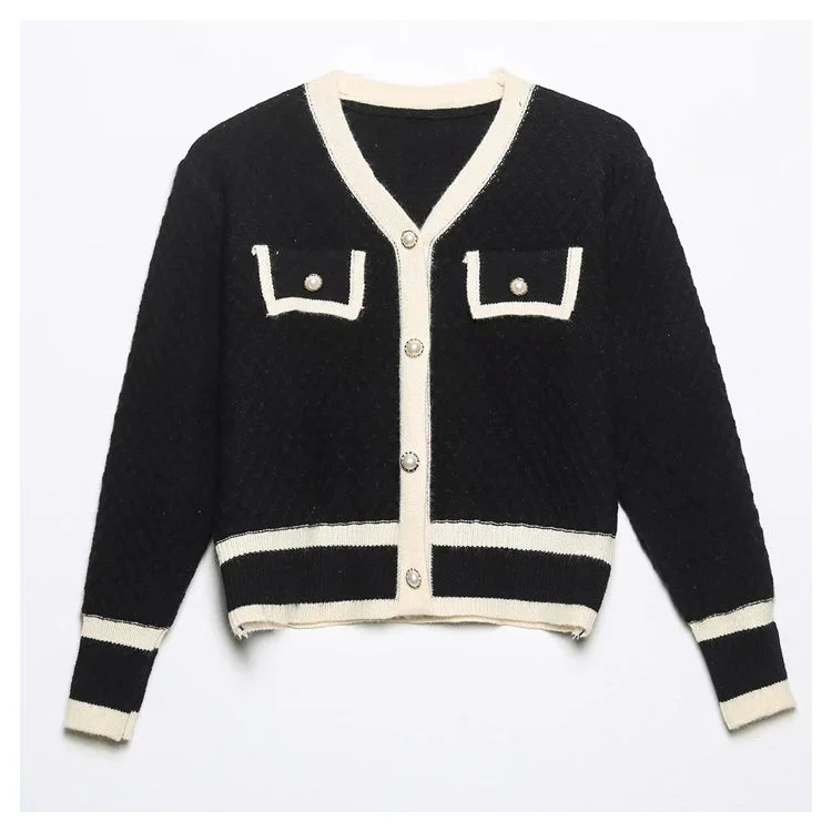 Button knitted cardigan jacket fashion versatile slim sweater  7274