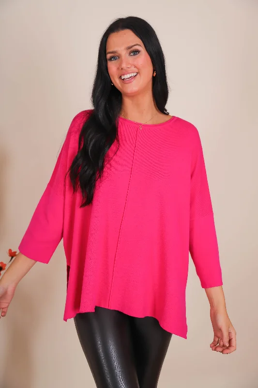 Feel Good Movie Night Sweater-Hot Pink