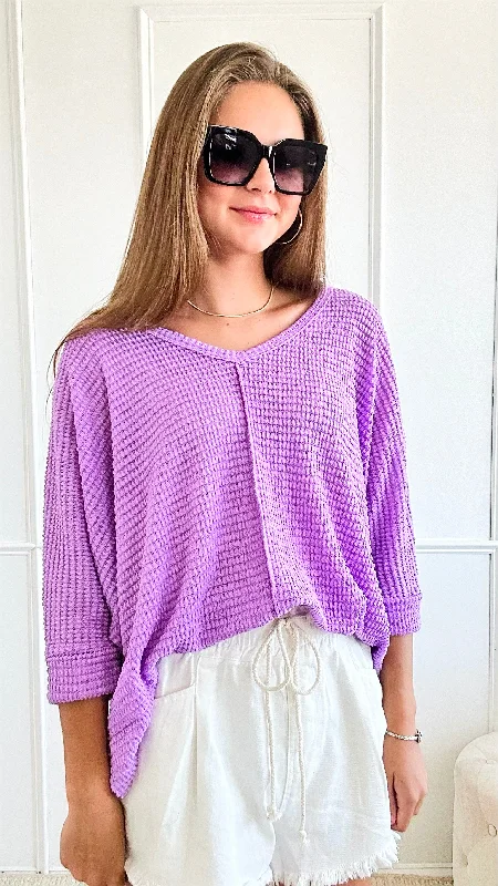 Hi-Low Hem Jacquard Sweater - Lavender