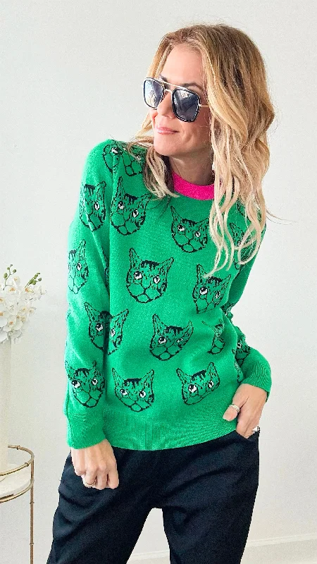 Pop Cat Sweater - Green