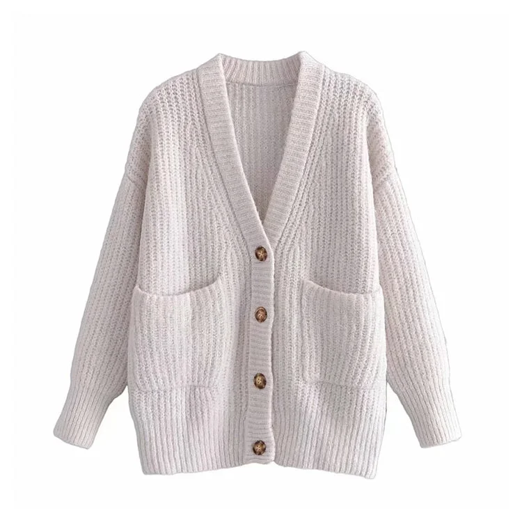 Loose medium length knitted cardigan coat  7288