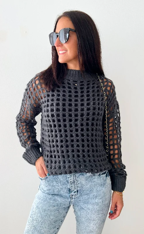 Open-Knit Pullover Sweater