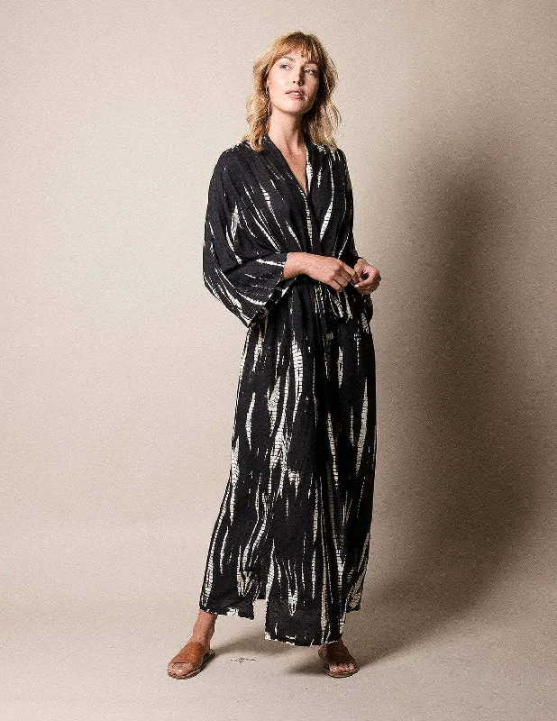 Shibori Kimono Duster - Black