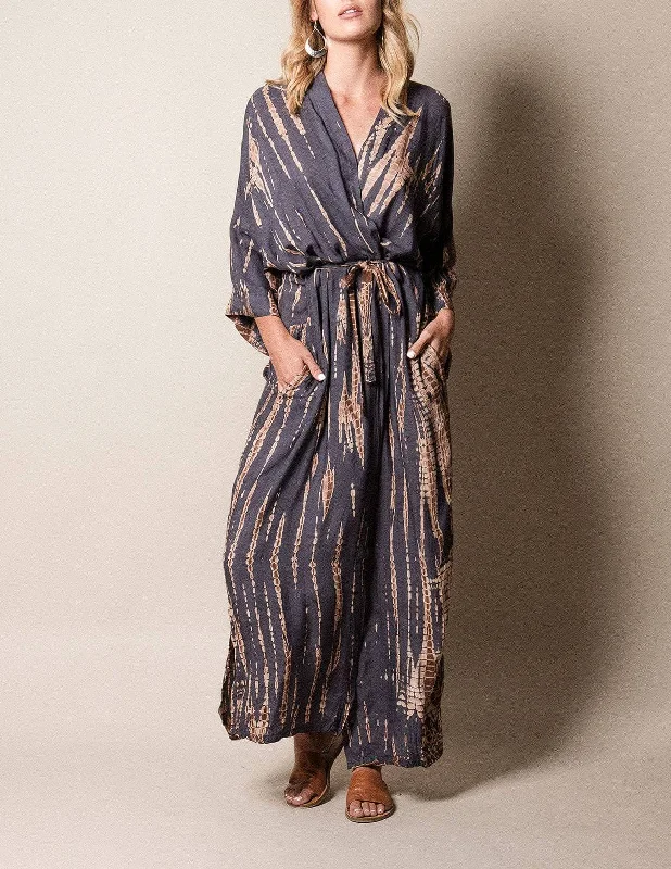 Shibori Kimono Duster - Grey