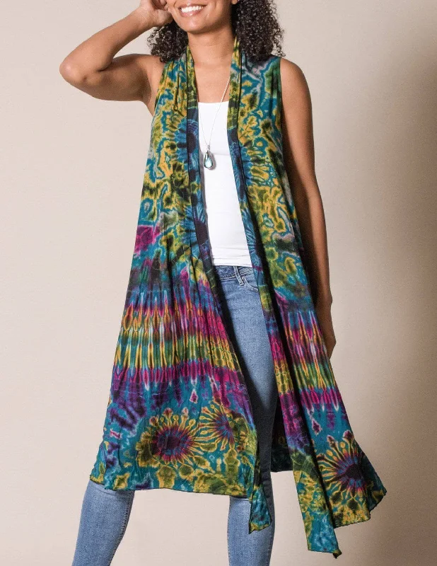 Tie-Dye Long Sleeveless Wrap - Teal