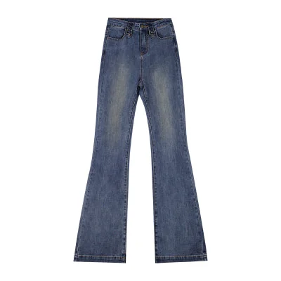 Camille Washed Blue Denim Hugh Waisted Flare Jeans Pants