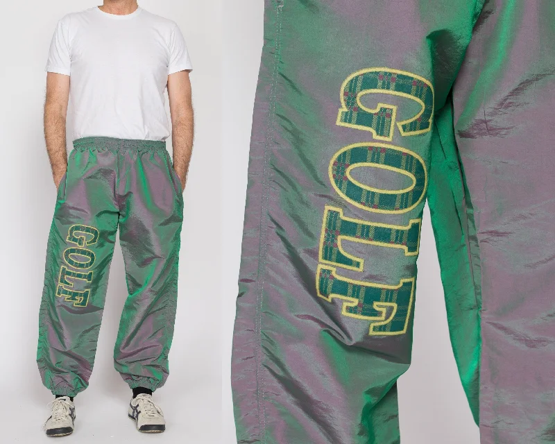 Large 90s Golf Iridescent Green Nylon Track Pants