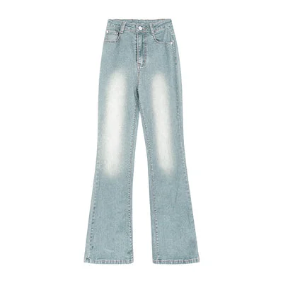 Marissa Washed Denim Blue Flare Hugh Waisted Jeans Pants