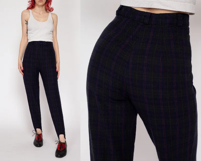 Petite XS 80s Plaid High Waisted Stirrup Pants 23.5""