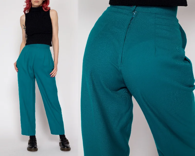 Petite XS 80s Teal High Waisted Trousers 23”