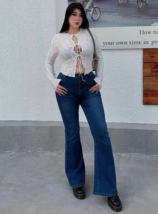 Kelly Denim Blue Long Flare Jeans Pants