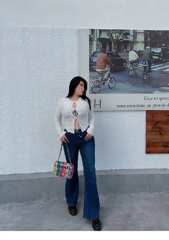 Kelly Denim Blue Long Flare Jeans Pants