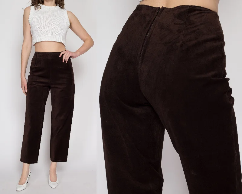 Small 90s Brown Suede High Waisted Trousers 26""