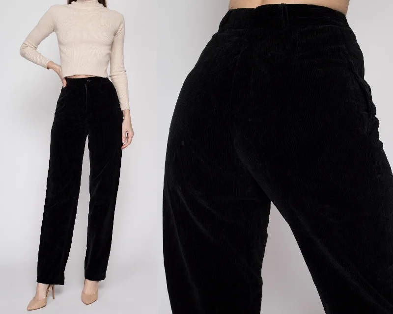 XS 70s Black Corduroy High Waisted Pants 22.5""