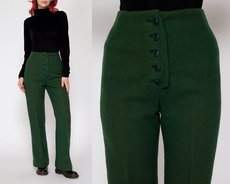 XXS 60s Dark Forest Green Wool Pants 22""