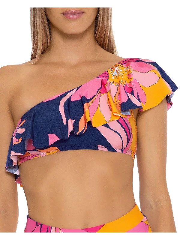 Breeze Womens Printed Ruffled Bikini Swim Top