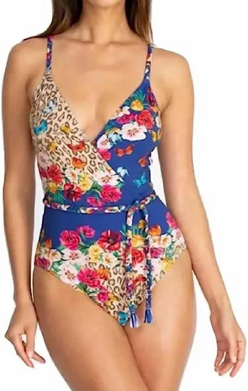 Fleur Braided Wrap One Piece Swimsuit In Multi