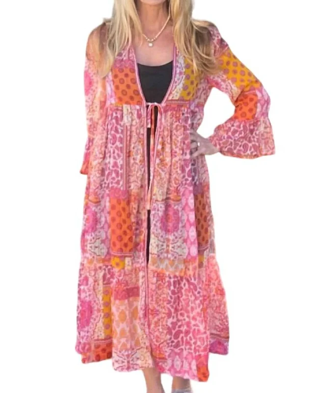 Lurex Metallic Kimono In Pink Mix