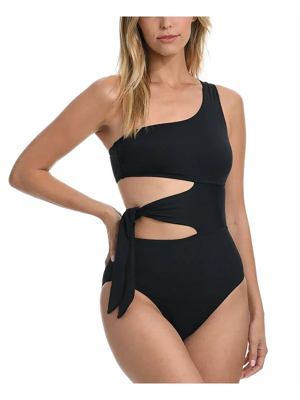 Mio Womens One Shoulder Cutout One-Piece Swimsuit