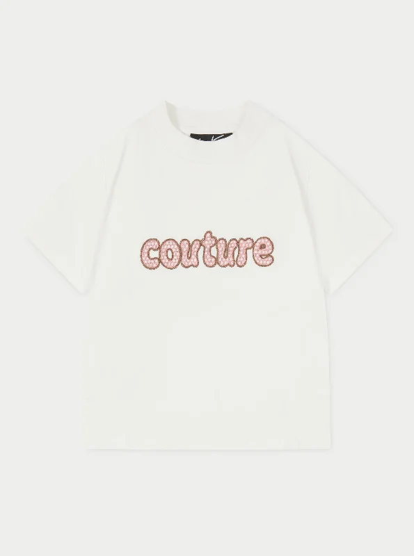 CHAIN STITCH CROPPED T-SHIRT - OFF WHITE