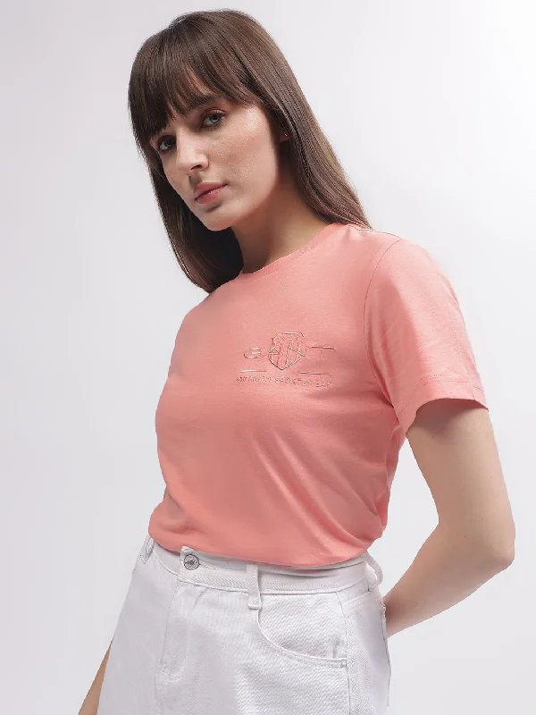 Gant Women Pink Solid Round Neck Short Sleeves T-shirt