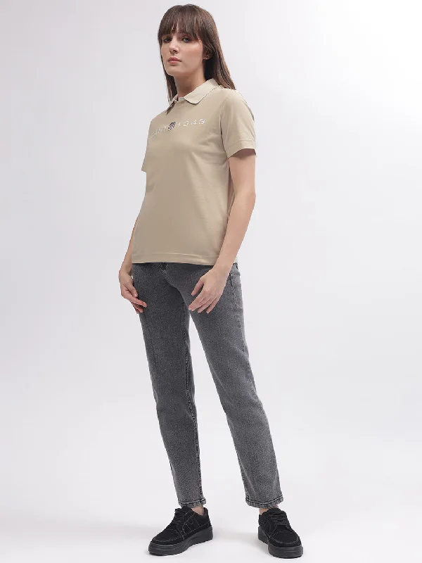 Gant Women Brown Solid Round Neck Short Sleeves T-shirt