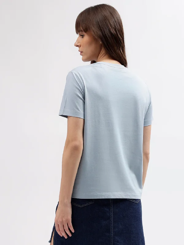 Gant Women Blue Embroidered Round Neck Short Sleeves T-shirt