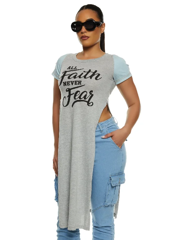 All Faith Never Fear Denim Sleeve Graphic Tee