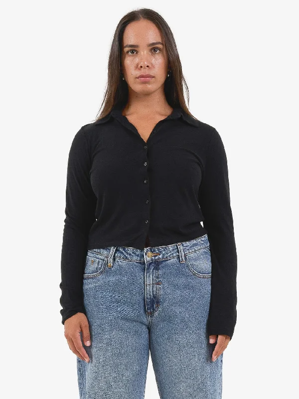 Hemp Collared Long Sleeve - Black