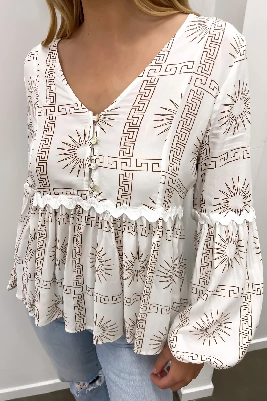 Jacqui Top White Latte Aztec