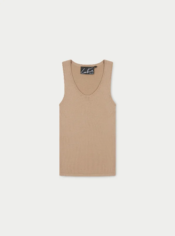 KNITTED LOGO RACER VEST - BEIGE