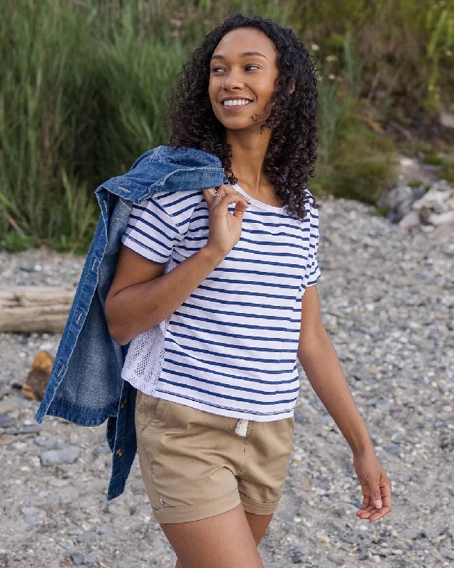 Magnolia Recycled Cotton Crochet Trim T-Shirt - Navy Stripe