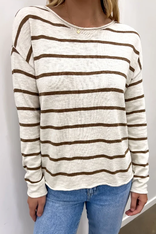 Minnie Top Beige Brown Stripe