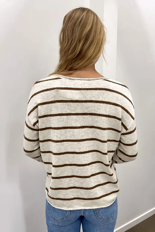 Minnie Top Beige Brown Stripe