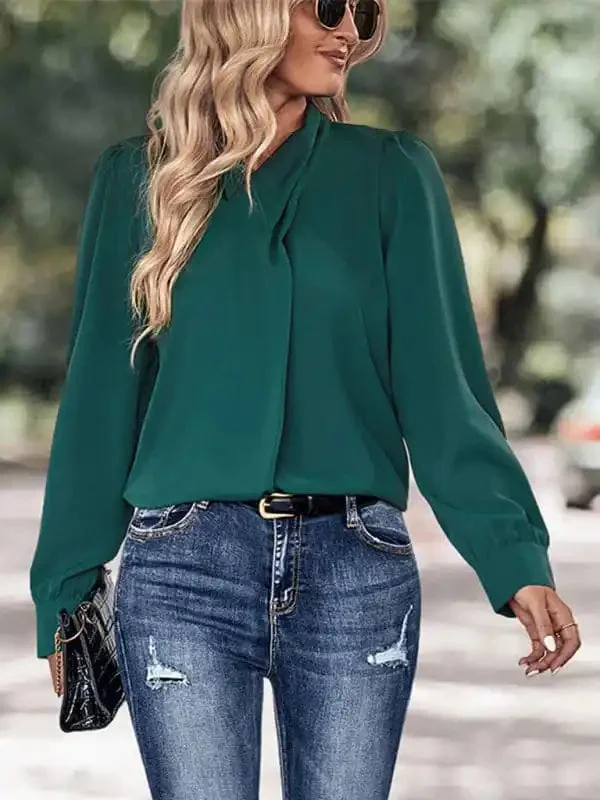 New women’s solid color pullover long sleeve shirt