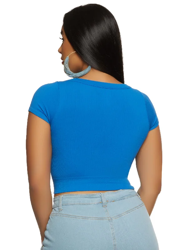 Seamless Ribbed V Neck Cropped Tee