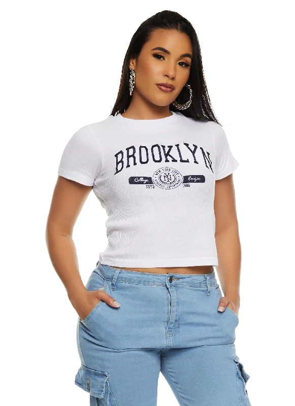 Rib Knit Brooklyn Embroidered Tee