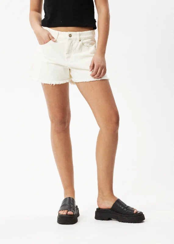 AFENDS Womens Isabella - Denim Low Rise Shorts - Off White