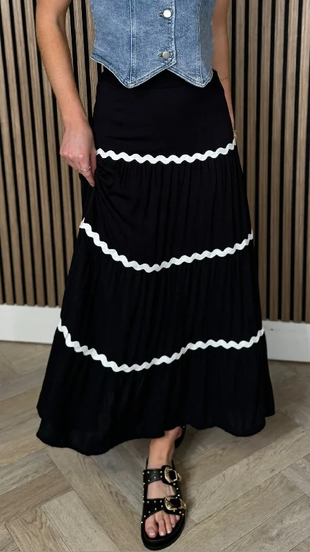 Evelyn Black & White Trimmed Midi Skirt